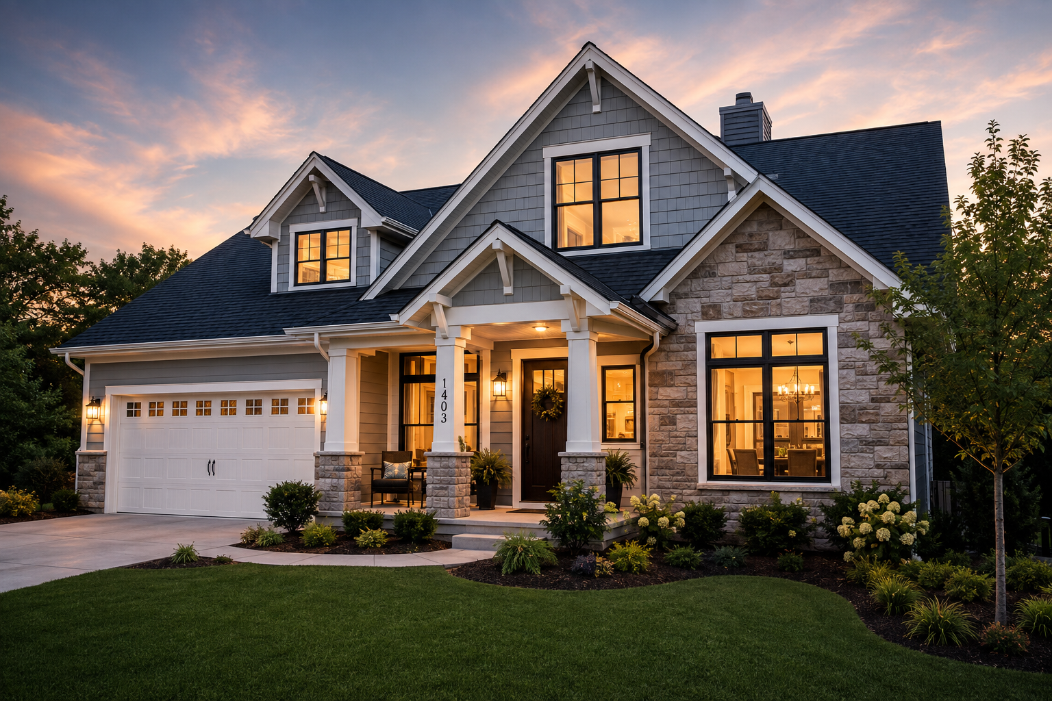 Warm Texas craftsman home at sunset representing home insurance